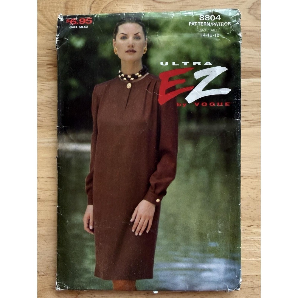 VOGUE Ultra Easy Pattern 8804 Loose-Fit Straight Pullover DRESS Size 14-18 UC/FF